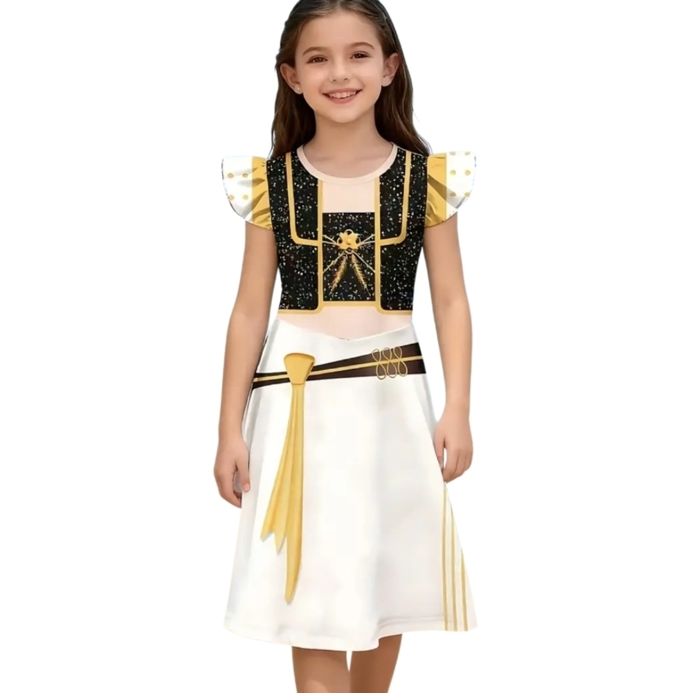 #K9-10Y   K- Pop   Yellow and Black Graphic Print Dress